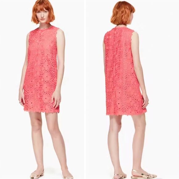 KATE SPADE | Bright Coral Lace Sleeveless Shore Thing Shift Dress Women’s Size 0 - Picture 1 of 13